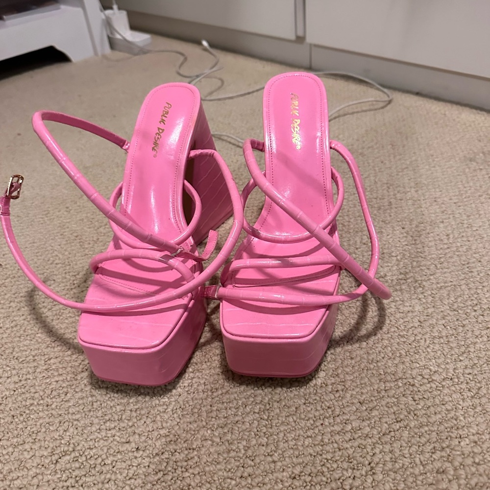 Strappy pink heels